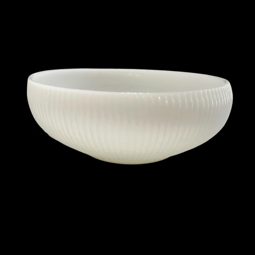 Vintage E.O. Brody Milk Glass Ribbed Bowls Pair MCM Cleveland USA 6.25